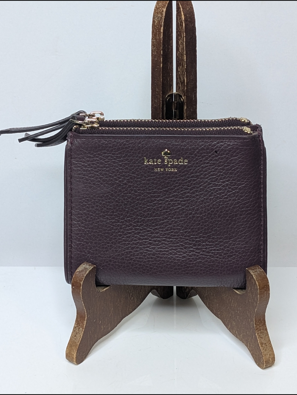 Kate Spade Small Malea Mulberry Street Deep Plum Pebbled Leather Bi-Fold Wallet